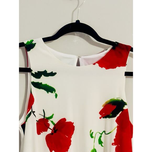 Anne Klein Sleeveless Dress White Red Poppy Floral Keyhole Back Midi Size 4 - Picture 6 of 13